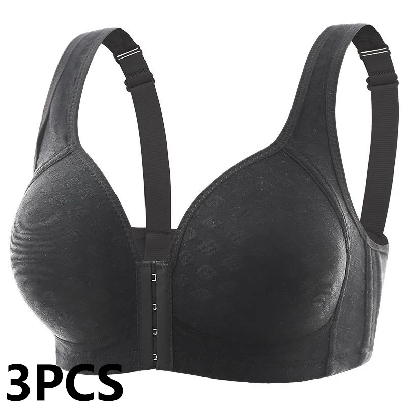 Biustonosz push-up plus size zapinany z przodu, 3 szt. Beżowy