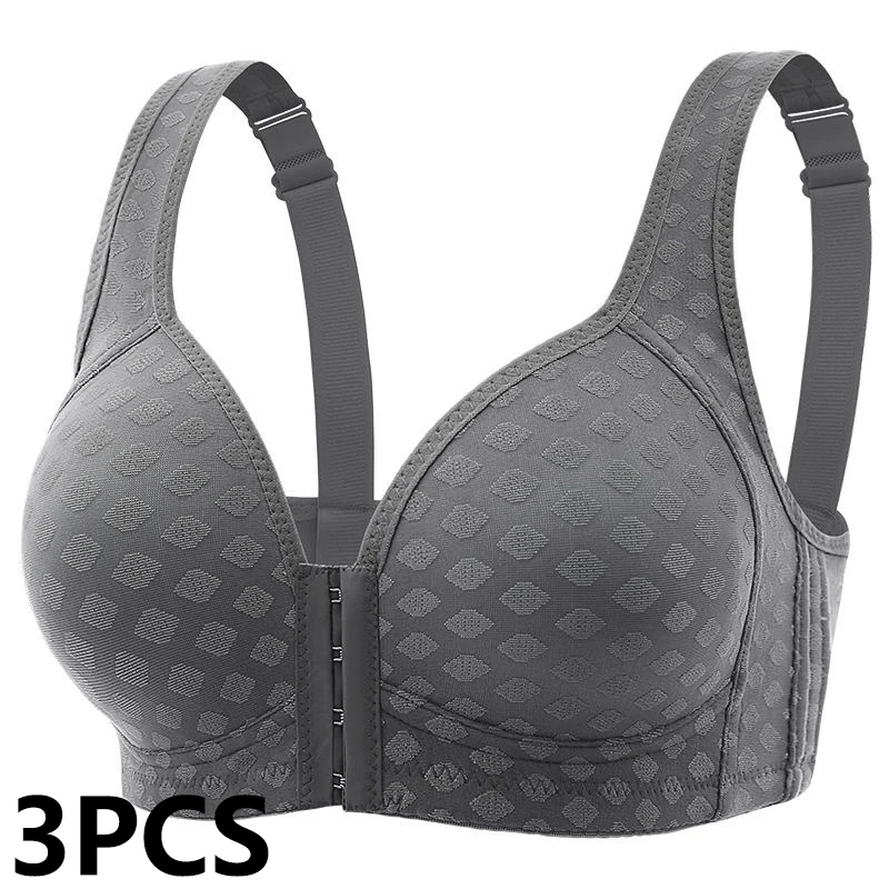 Biustonosz push-up plus size zapinany z przodu, 3 szt. Błękitny