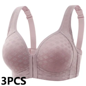 Biustonosz push-up plus size zapinany z przodu, 3 szt. Czarny