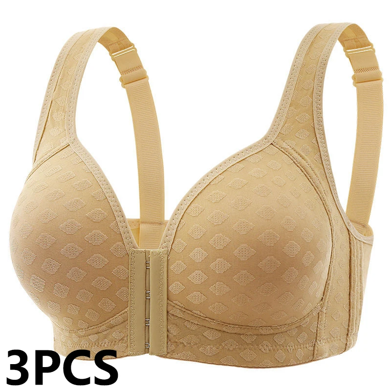Biustonosz push-up plus size zapinany z przodu, 3 szt. Niebieski