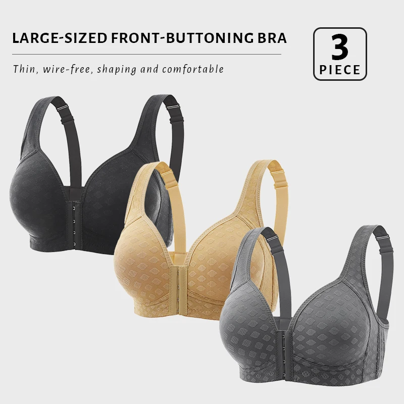 Biustonosz push-up plus size zapinany z przodu, 3 szt. Złoto