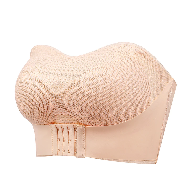 Biustonosz push-up zapinany z przodu bez ramiączek plus size Beżowy