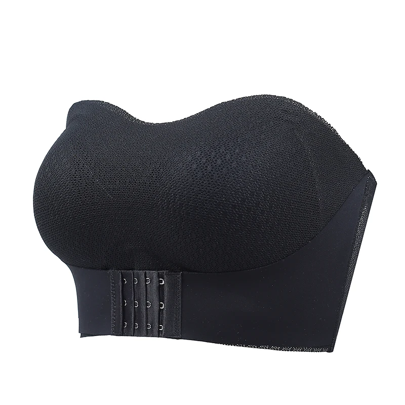 Biustonosz push-up zapinany z przodu bez ramiączek plus size Czarny