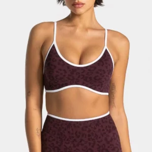 Sportowy biustonosz halter push-up do jogi z wkładkami Burgundia