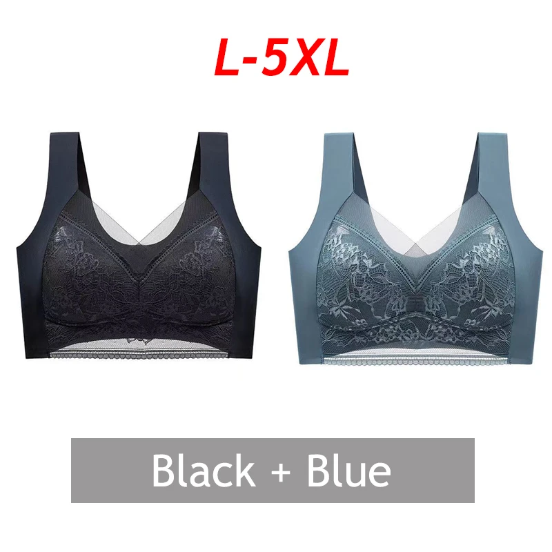 Sportowy biustonosz koronkowy plus size bez fiszbin — 2 szt. Brązowy