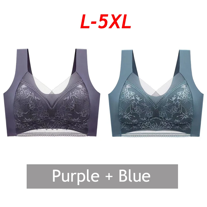 Sportowy biustonosz koronkowy plus size bez fiszbin — 2 szt. Ciemnoszary