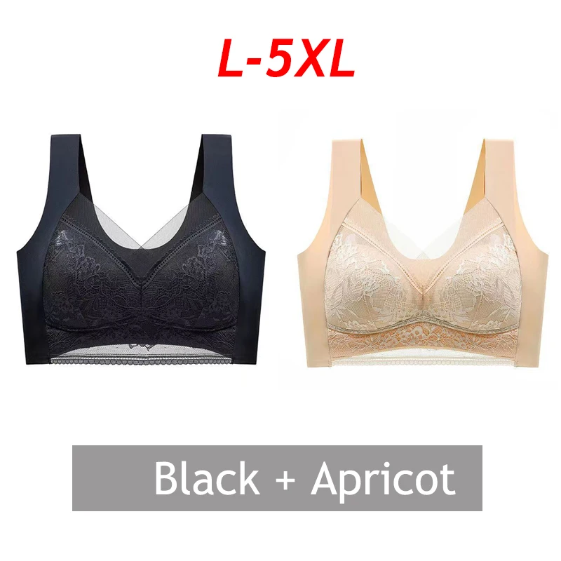 Sportowy biustonosz koronkowy plus size bez fiszbin — 2 szt. Czarny