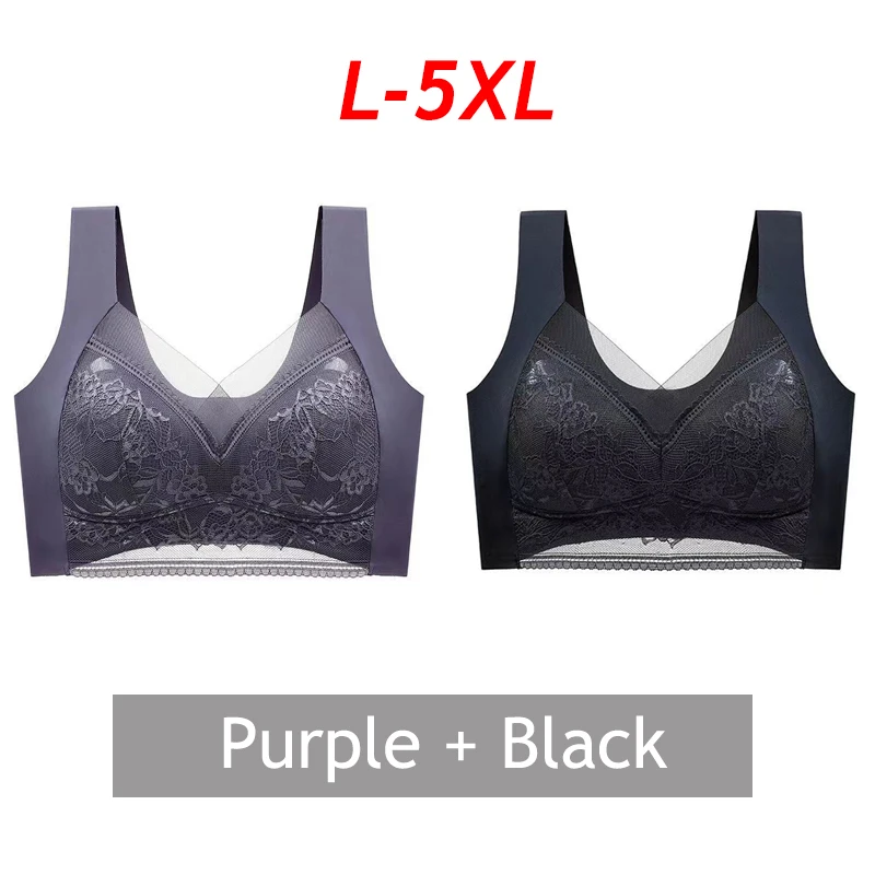 Sportowy biustonosz koronkowy plus size bez fiszbin — 2 szt. Szary