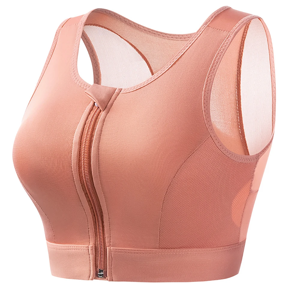 Sportowy biustonosz plus size zapinany z przodu z wkładkami Beżowy