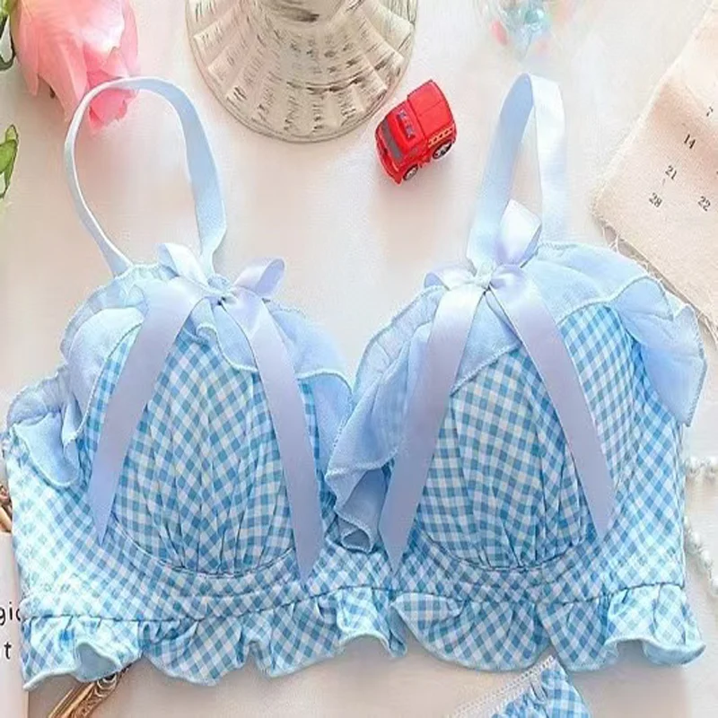 Biustonosz w kropki z kokardką, push-up dla małego biustu Brązowy