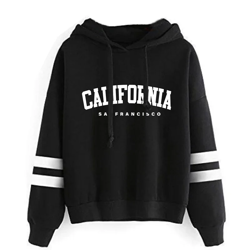 Bluza damska z kapturem w sportowym stylu w paski Czerwony
