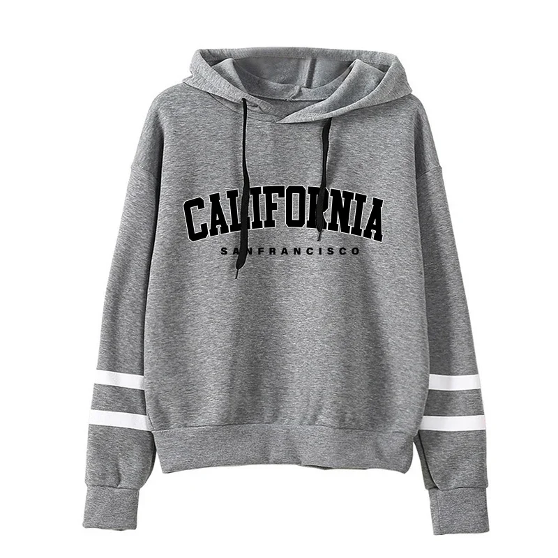 Bluza damska z kapturem w sportowym stylu w paski Srebrny