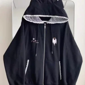 Bluza damska z kapturem Y2K kawaii kurtka sportowa Czarny