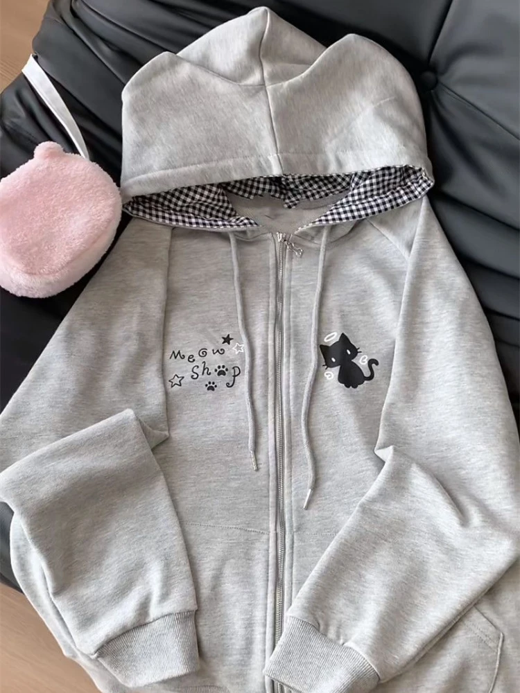 Bluza damska z kapturem Y2K kawaii kurtka sportowa Niebieski