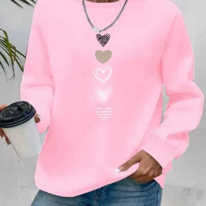 Bluza z geometrycznym wzorem serca okrągły dekolt jesienna Pomarańczowy