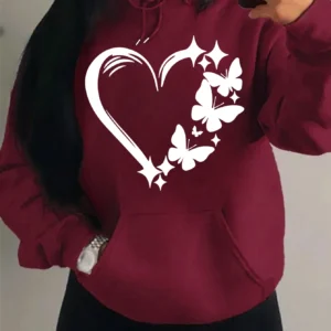 Bluza z kapturem plus size z motywem motyla vintage Królewski niebieski