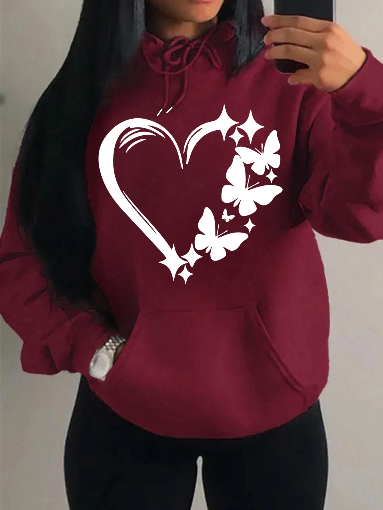 Bluza z kapturem plus size z motywem motyla vintage Królewski niebieski