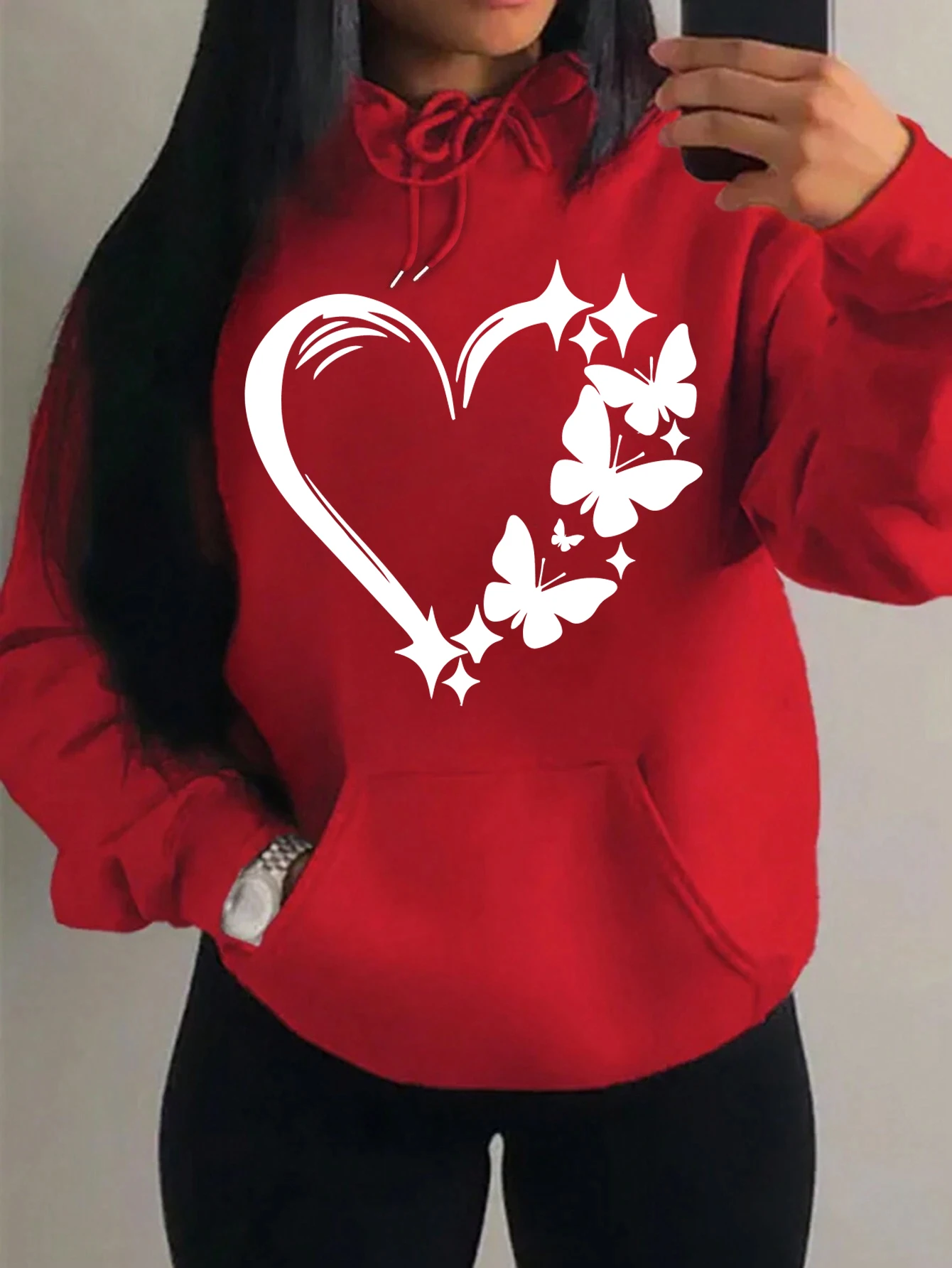 Bluza z kapturem plus size z motywem motyla vintage żółty