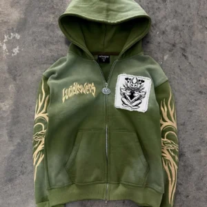 Bluza z kapturem Y2K z zamkiem oversize streetwear Brązowy