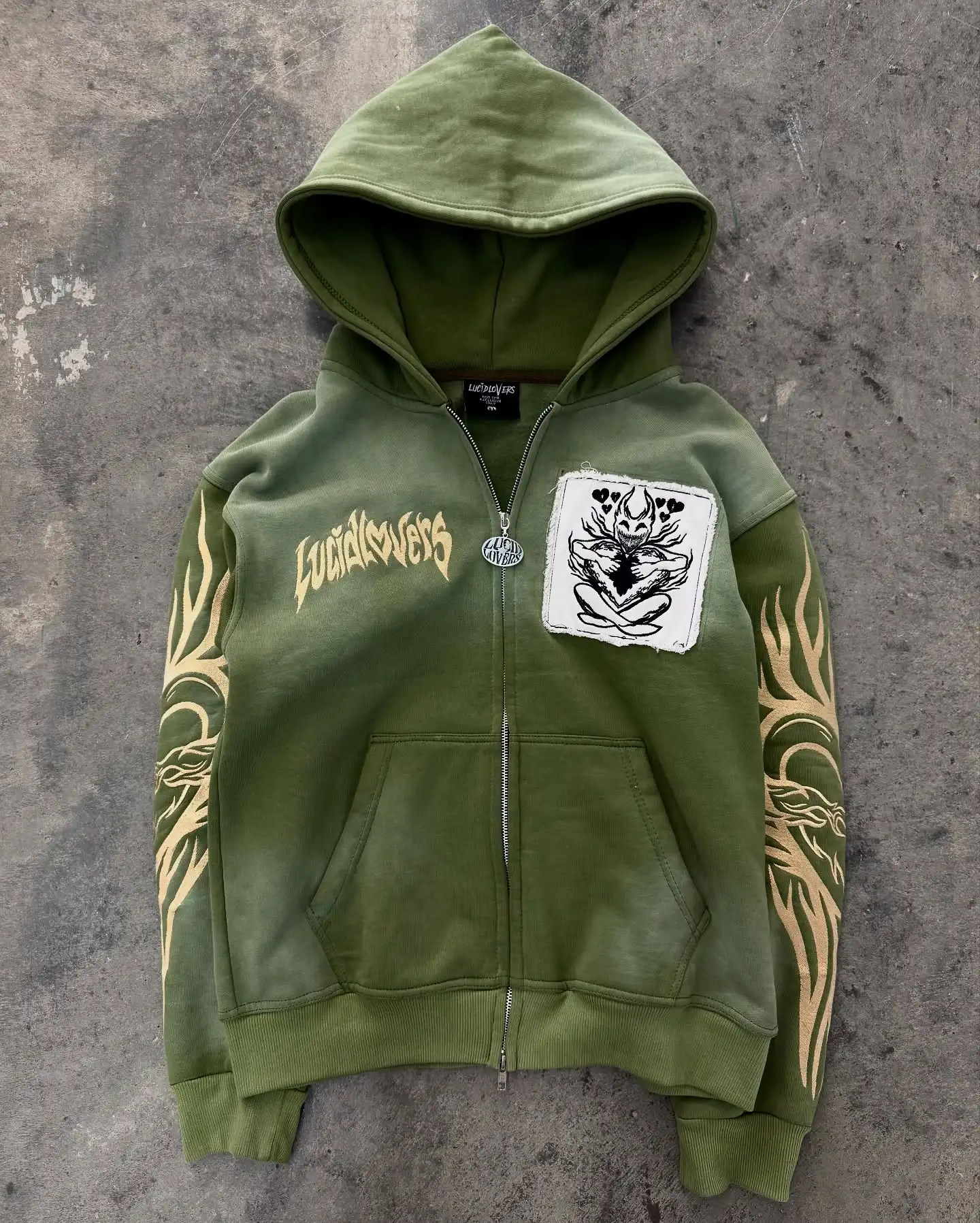 Bluza z kapturem Y2K z zamkiem oversize streetwear Brązowy