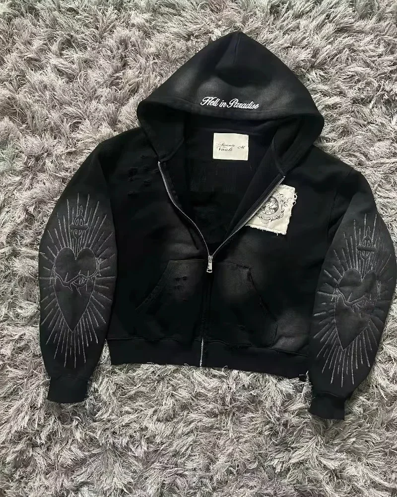 Bluza z kapturem Y2K z zamkiem oversize streetwear Złoto