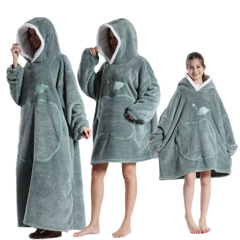 Bluza koc z kapturem oversize – ciepła, z rękawami Różowy