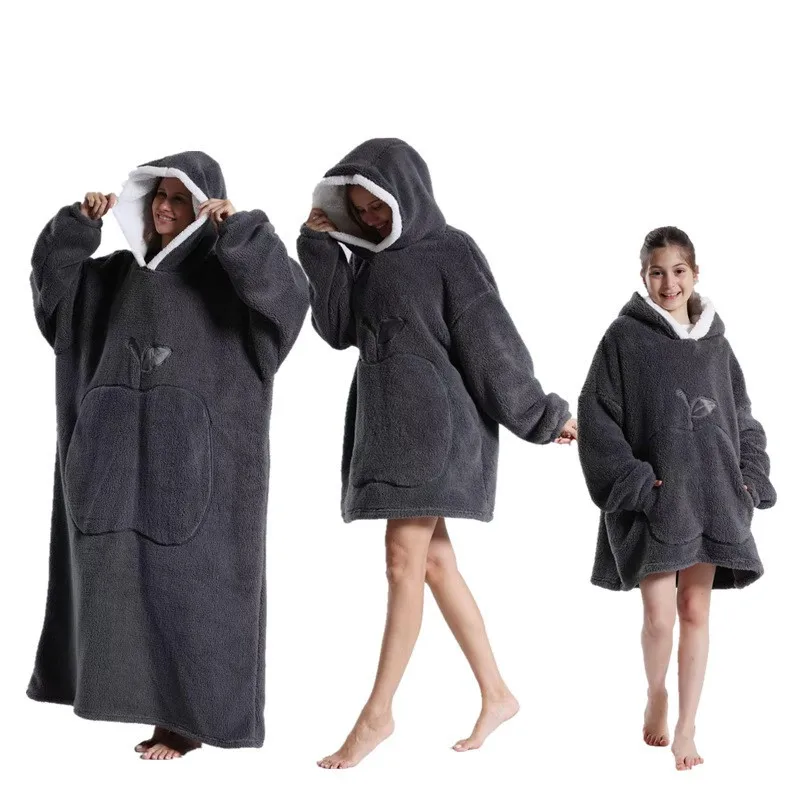 Bluza koc z kapturem oversize – ciepła, z rękawami Zielony