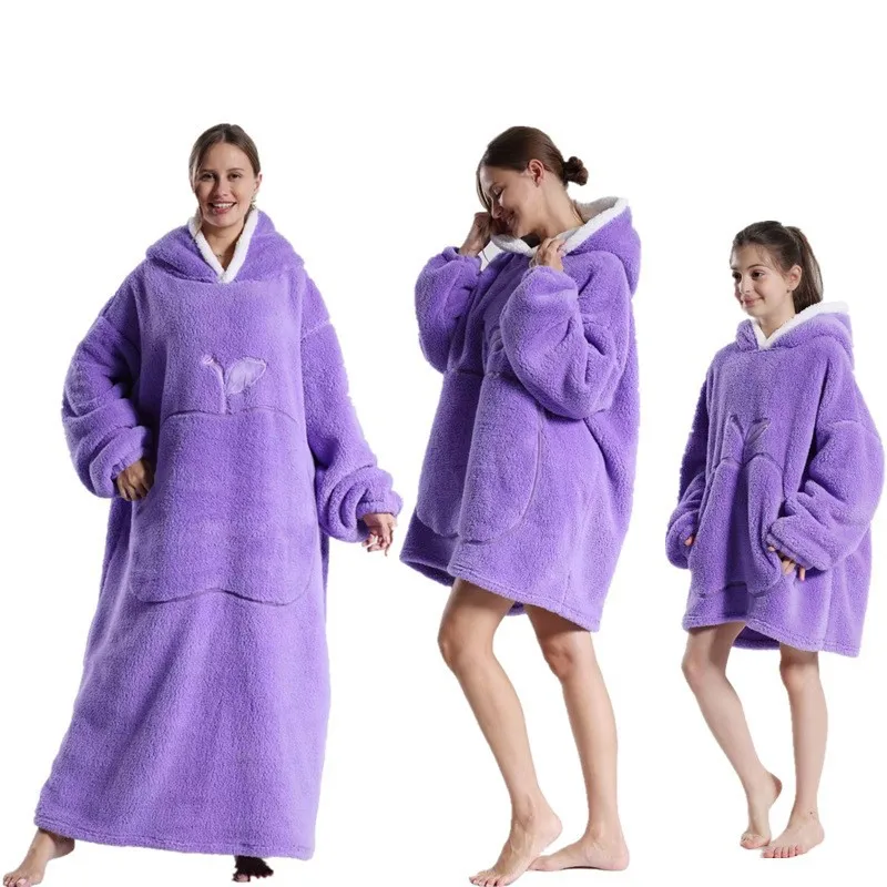 Bluza koc z kapturem oversize – ciepła, z rękawami żółty