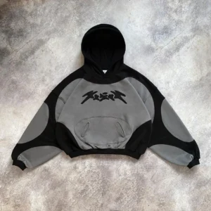 Bluza oversize damska w bloki kolorów z haftem streetwear Szary