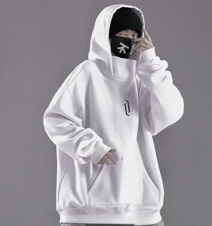 Bluza oversize Y2K z golfem i haftowanym japońskim wzorem Biały