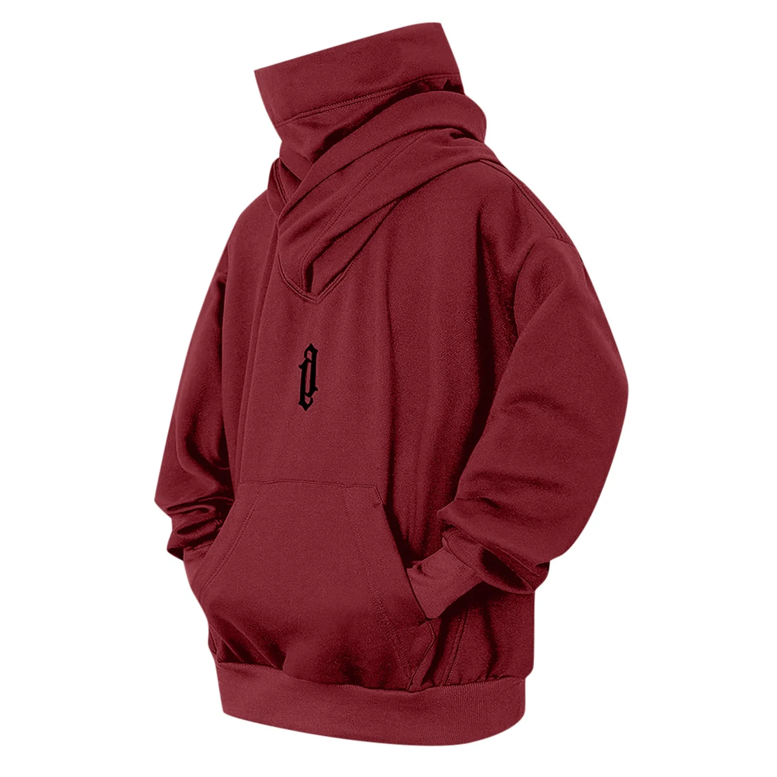 Bluza oversize Y2K z golfem i haftowanym japońskim wzorem Burgundia