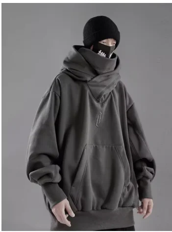 Bluza oversize Y2K z golfem i haftowanym japońskim wzorem Ciemnoszary
