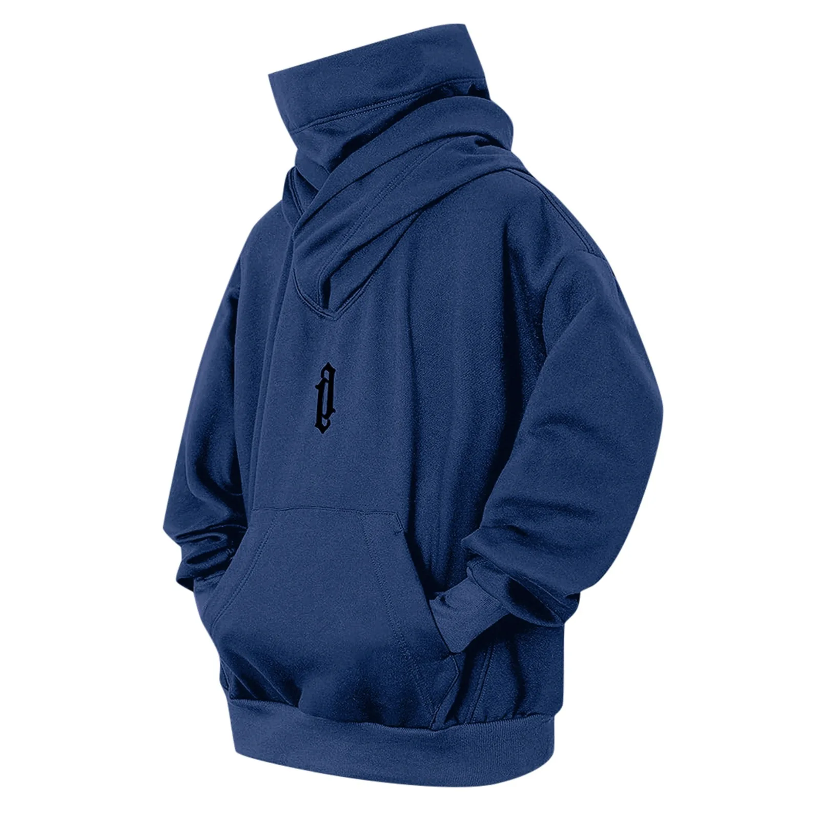 Bluza oversize Y2K z golfem i haftowanym japońskim wzorem Granatowy