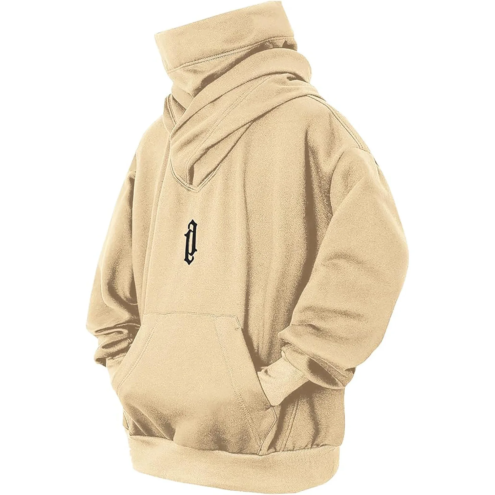 Bluza oversize Y2K z golfem i haftowanym japońskim wzorem Khaki