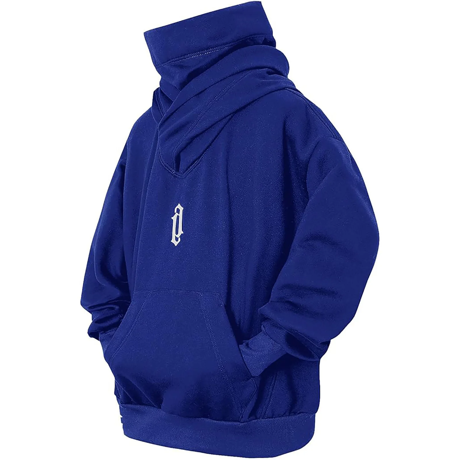 Bluza oversize Y2K z golfem i haftowanym japońskim wzorem Niebieski