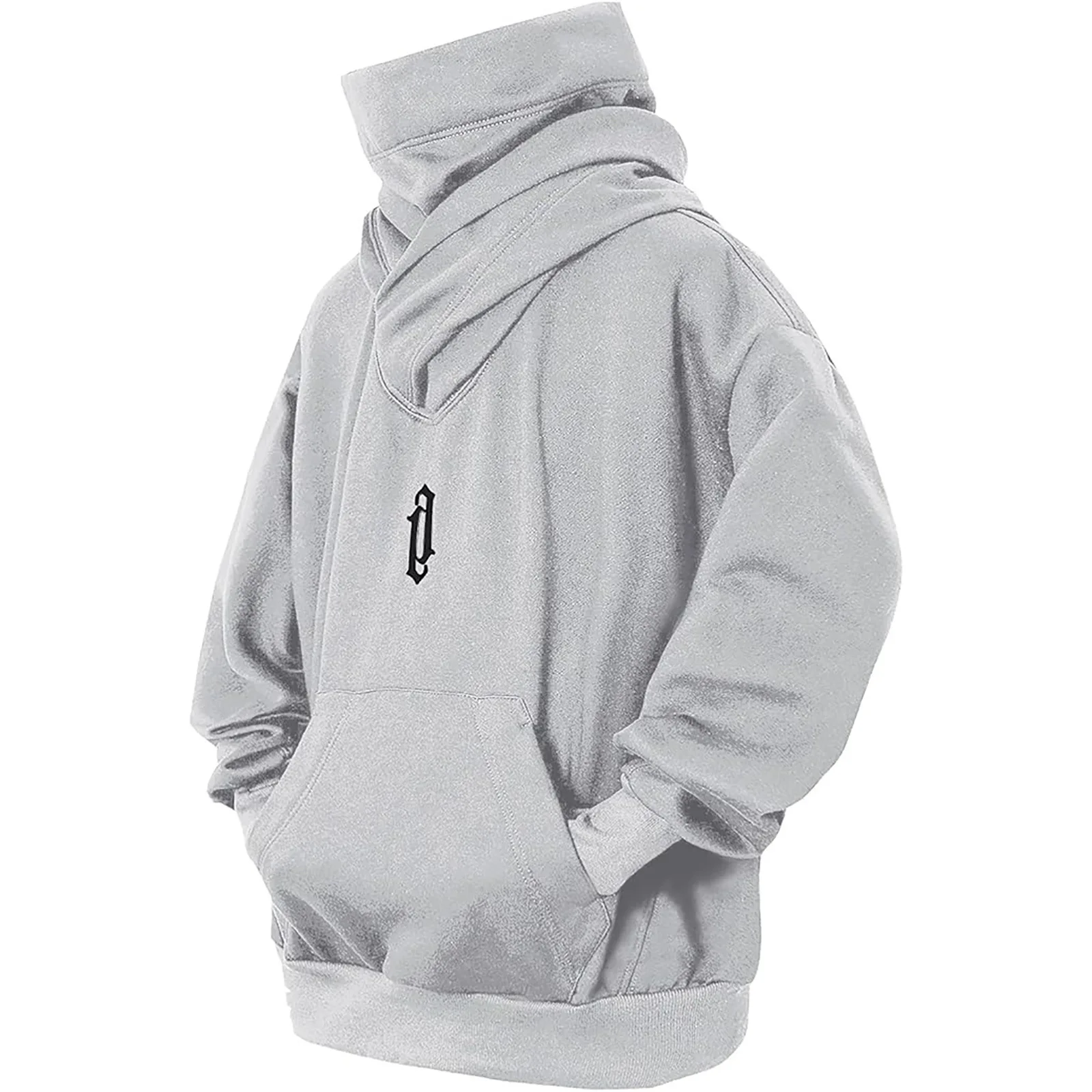 Bluza oversize Y2K z golfem i haftowanym japońskim wzorem Szary