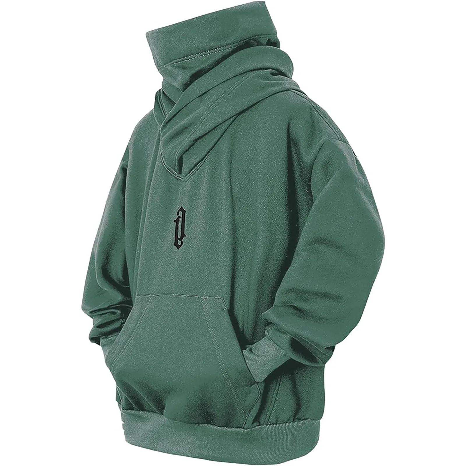Bluza oversize Y2K z golfem i haftowanym japońskim wzorem Zielony
