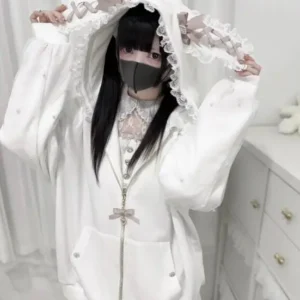 Bluza oversize kawaii z uszami królika Harajuku Y2K Biały