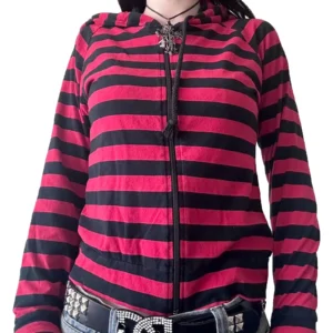 Bluza w paski Y2K E-girl z kapturem — gothic streetwear Beżowy