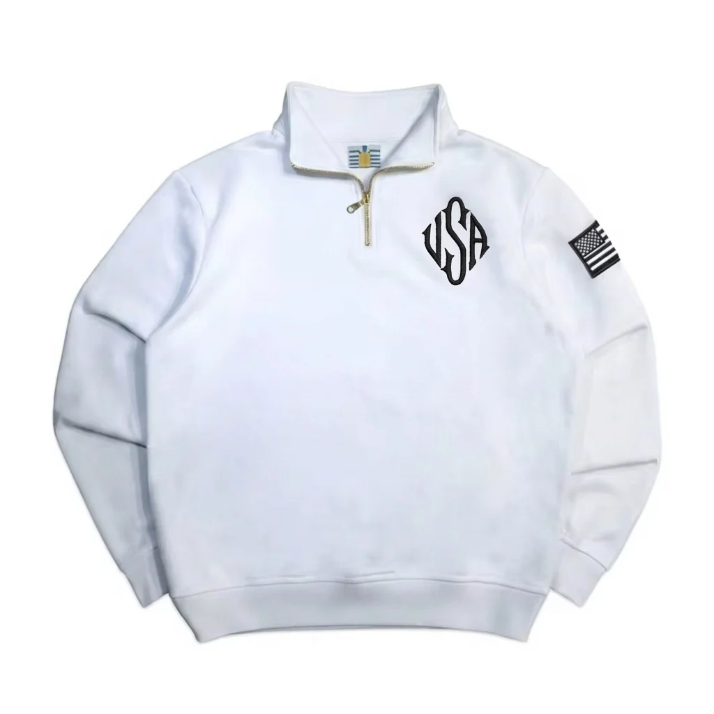 Bluza Y2K unisex z krótkim zamkiem i naszywką USA Biały