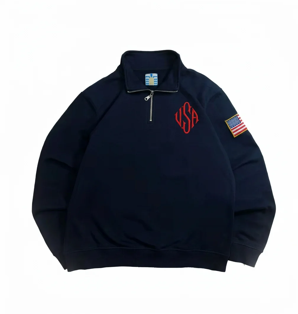 Bluza Y2K unisex z krótkim zamkiem i naszywką USA Mięta