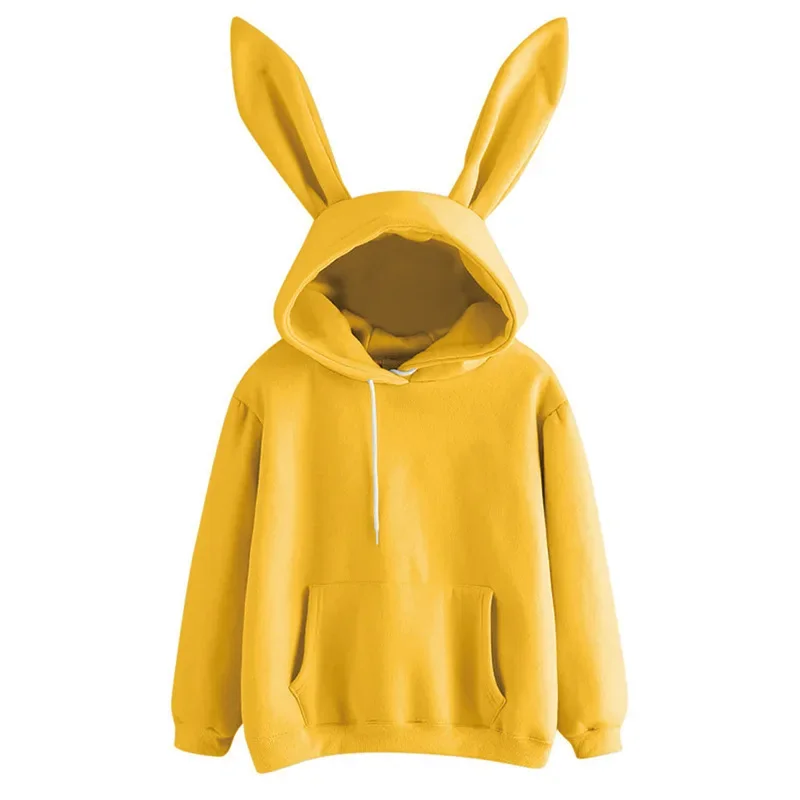 Bluza z kapturem Harajuku z motywem króliczka żółty fluorescencyjny