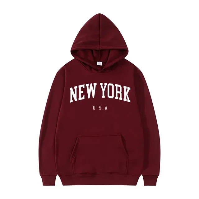 Bluza z kapturem Nowy Jork oversize damska Czerwony