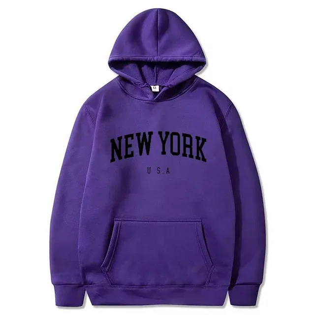 Bluza z kapturem Nowy Jork oversize damska Niebieski