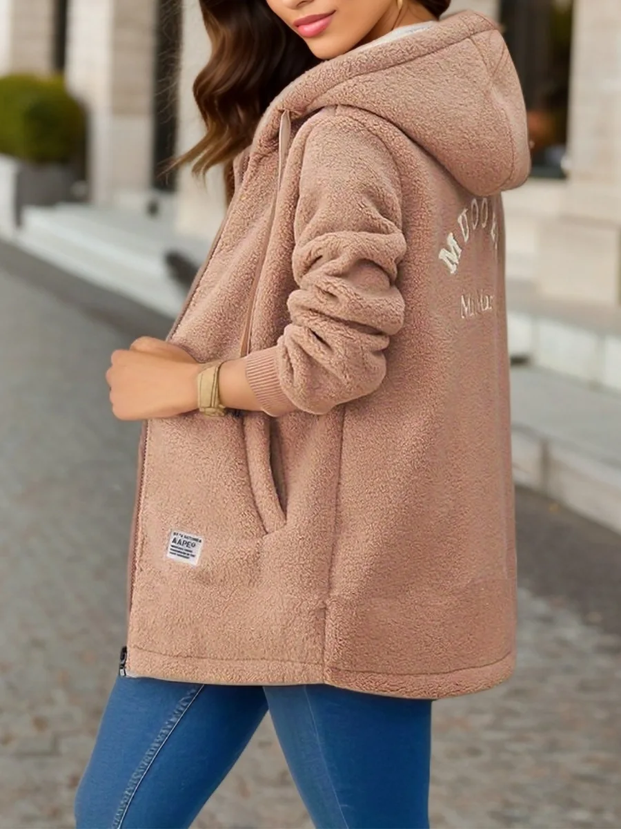 Bluza z kapturem zimowa damska z polarem gruba kardigan Khaki