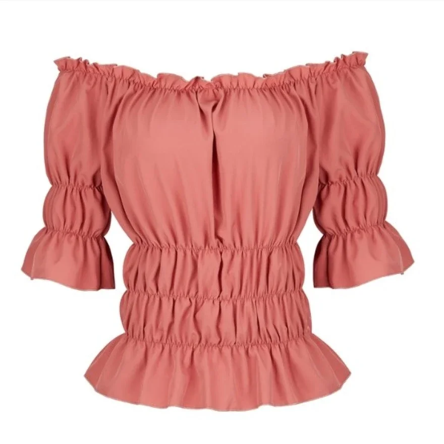 Bluzka boho z odsłoniętymi ramionami w stylu renesansowym Beżowy