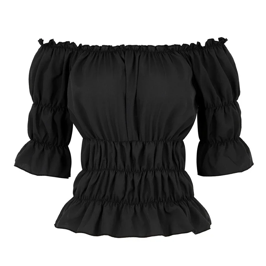Bluzka boho z odsłoniętymi ramionami w stylu renesansowym Czarny