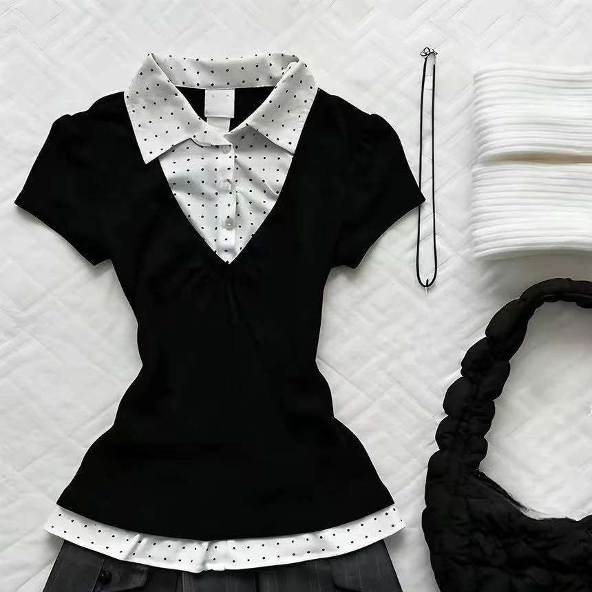 Bluzka damska Y2K z falbankami w stylu Harajuku 01345