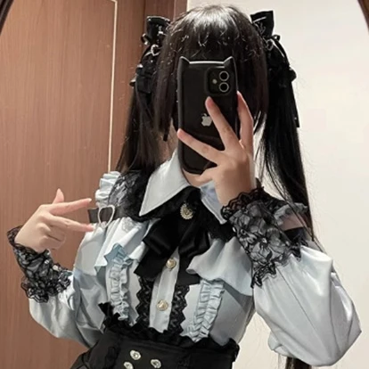 Bluzka Jirai Kei z koszulą JK - słodki styl Lolita Y2K Czarny