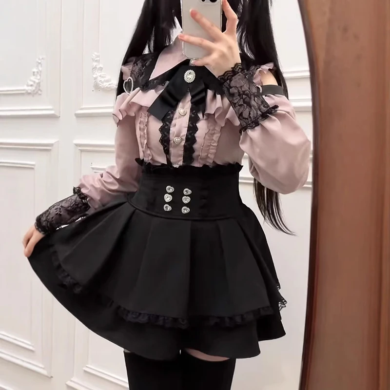 Bluzka Jirai Kei z koszulą JK - słodki styl Lolita Y2K Kolba